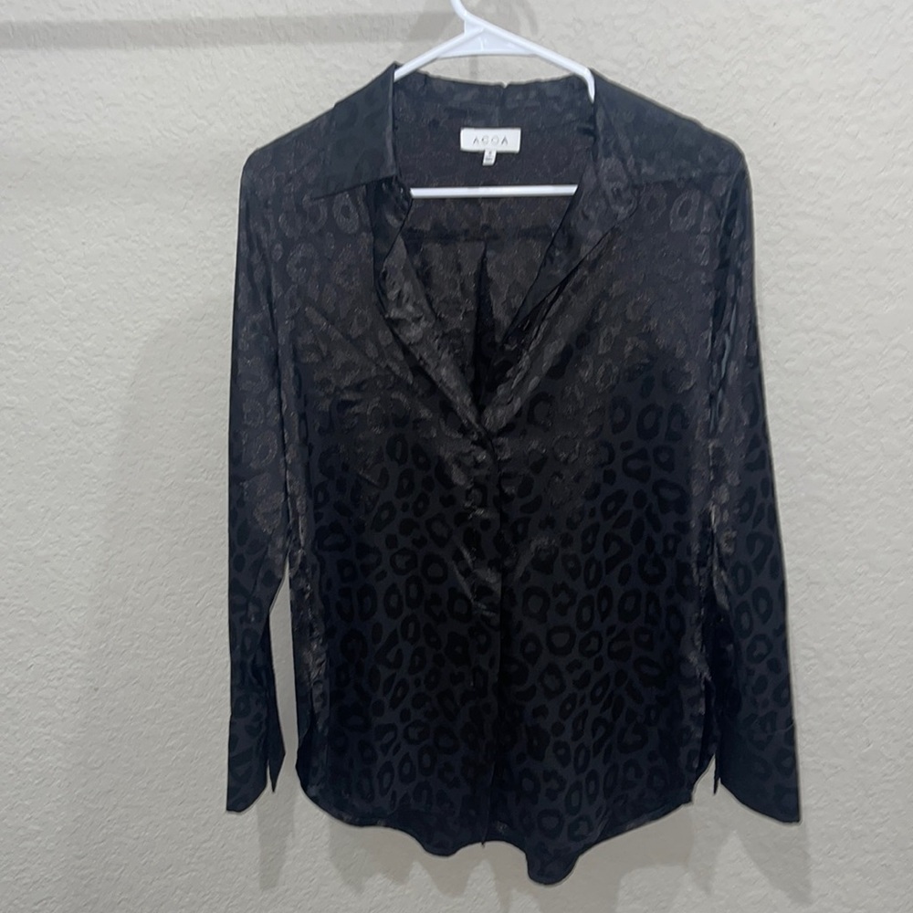 Black leopard silk button down